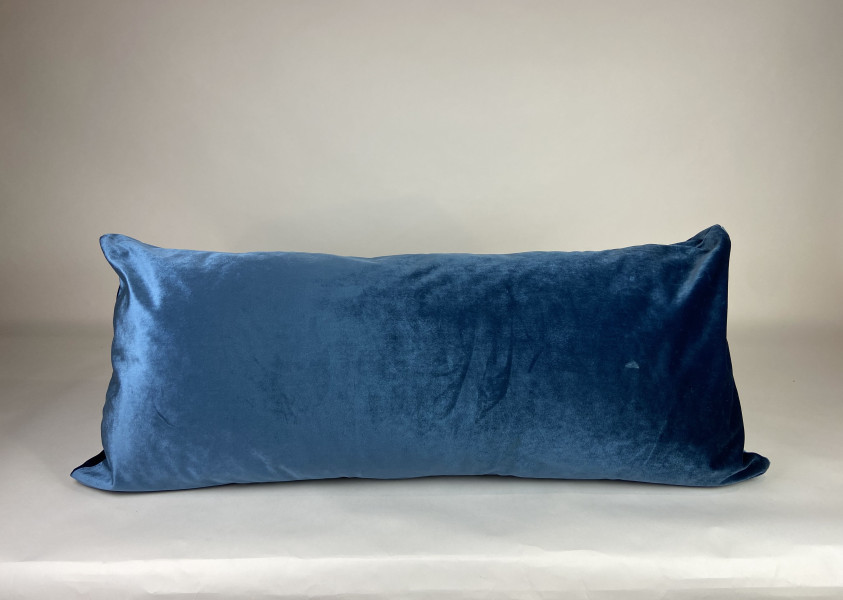 Rugkussen Plof, NoFruit Velours Jeans Blue, zijnaad afwerking, 120x50. R-259